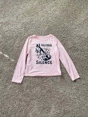 I Destroy Silence Pink Long-Sleeve Graphic Tee for Kids medium 7/8